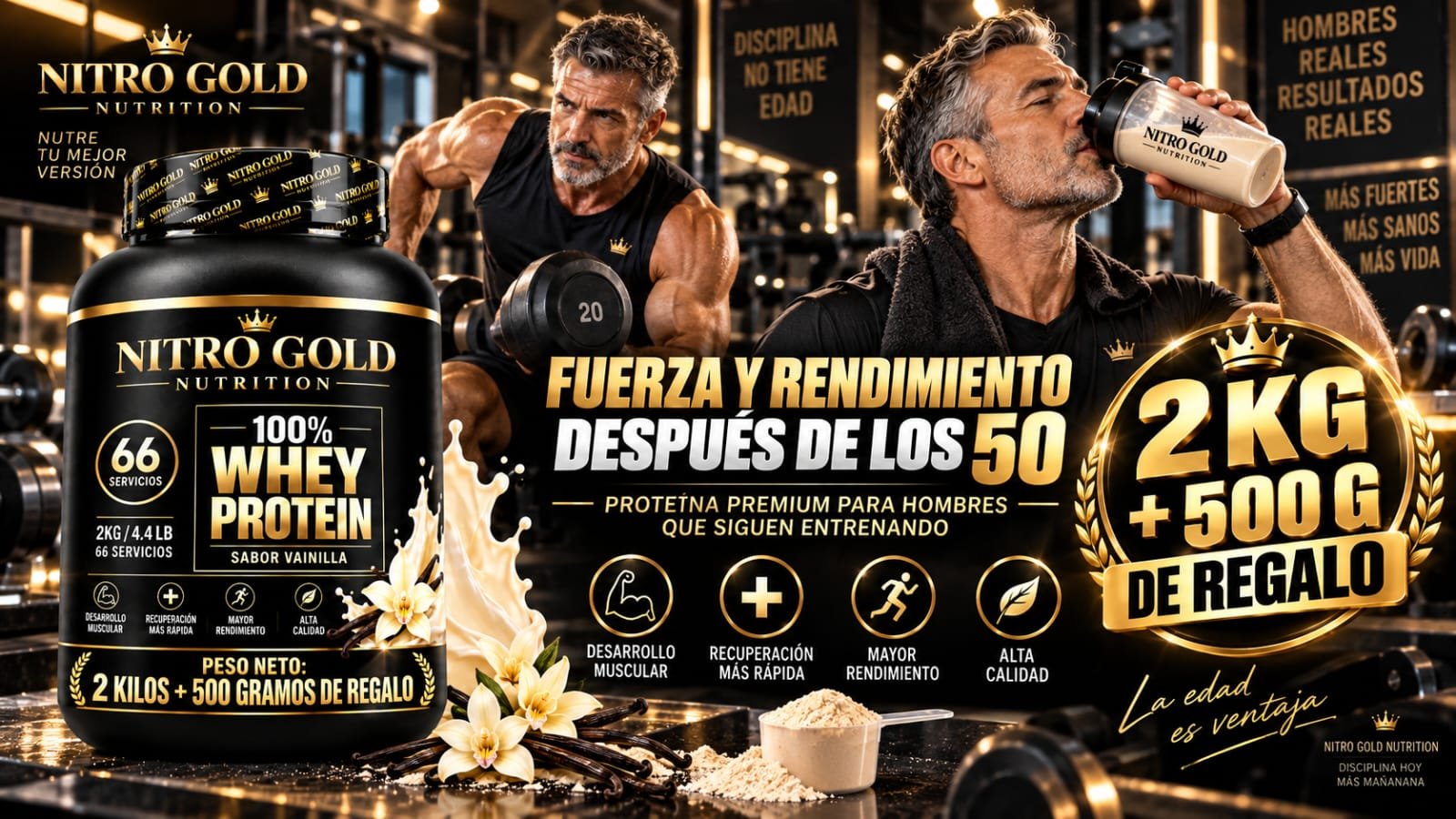 NITRO GOLD Men 40+ - 2.5KG (2KG + 500g EXTRA GRATIS) - Chocolate - Imagen 2