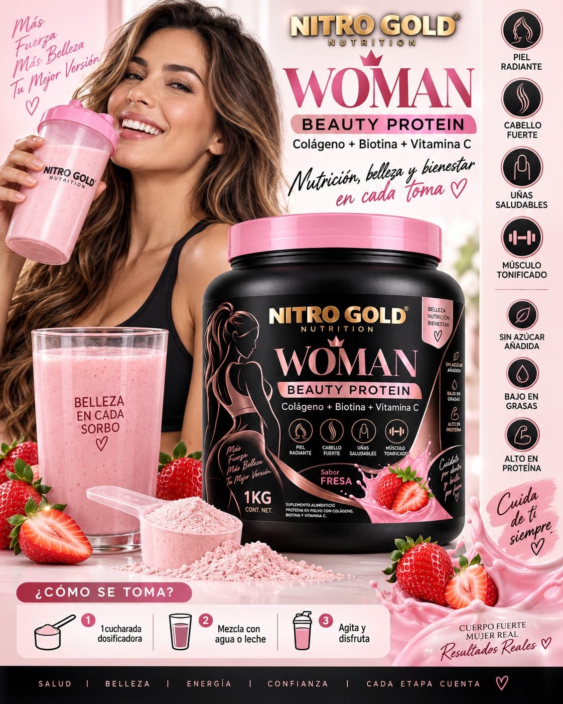 Proteína para mujer con colágeno biotina vitamina c ideal para reducción y tonificar con un la bebida deliciosa cremosa agradable para tu paladar y para tu estómago - Imagen 2